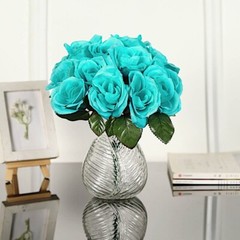 TURQUOISE 12″ tall Velvet Roses ARTIFICIAL FLOWERS Bouquet Wedding Decorations