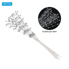 60 Pcs 4mm Pearl String Bouquet Pearl Stick Stems Bouquets Garland Spray, Silver