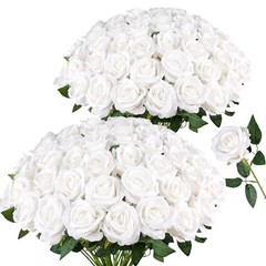 PCS Roses Velvet Realistic Artificial Flowers with Bendable Stems for 48 White