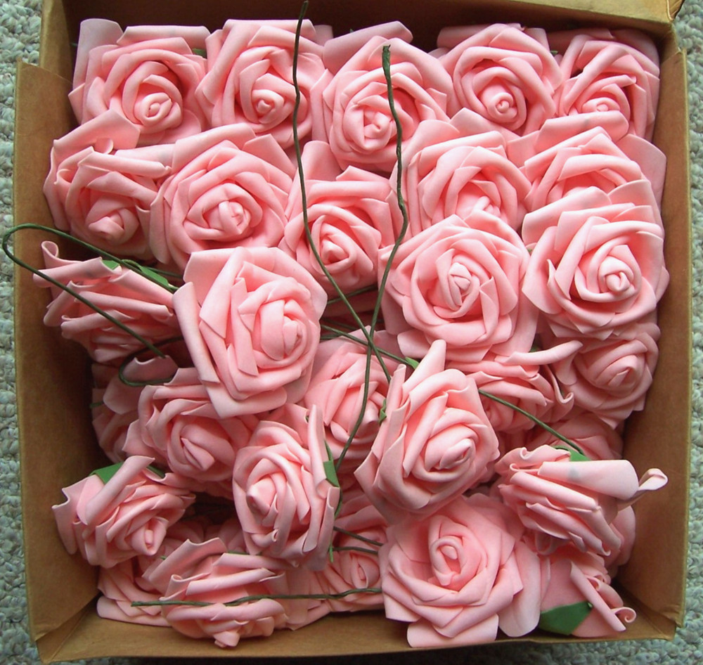 50 Artificial Flower Foam Light Pink Roses Wedding Bouquet Party Shower