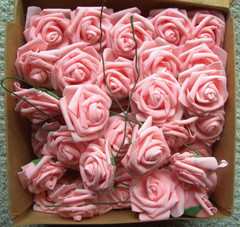 50 Artificial Flower Foam Light Pink Roses Wedding Bouquet Party Shower