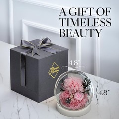 GLAMOUR BOUTIQUE Preserved Flowers Rose in Glass Dome w/Light – Long Pink