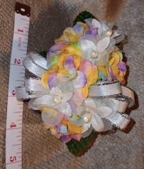 NEW 5″ Artificial Pastel Rainbow Rose Wrist Corsage W/Pearl Accents Silver Bow