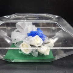 5 White Rose Boutonnaire Corsage White & Blue Ribbons 5″ Handmade Prom Holiday