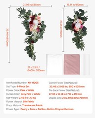 Artificial Wedding Arch Flowers Kit Pink With 2 Pcs Flowers 2 Pcs Drapes