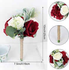 Burgundy & Peach Pink Artificial Bridesmaid Bouquets Set of 6 for Weddings