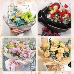 195Pcs Flower Bouquet Supplies – Wrapping Paper, Gold Crowns, Butterflies & Ribb