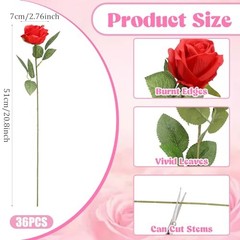 36 Pcs Silk Rose Bouquet Bridal Artificial Flowers,Fake Rose Long Stem Red