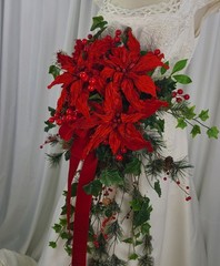 Christmas Poinsettia Waterfall Faux Silk Wedding Bouquet