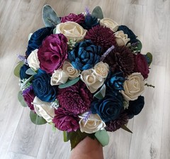 Plum Navy Blue Bridal Bouquet Sola Wood Flower Dark Purple Bridesmaid Wedding