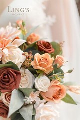Ling’s Moment Terracotta Bridal Bouquet Cascading, Orange Wedding Bouquets fo…