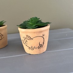 Set Of 3 Ceramic Farm Animal Pots With Faux Succulents 3.5” Tall Each