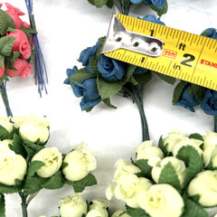 Polyester Rose Buds Flower 4″ Wire Stem Bouquet Wreath Craft Pink Blue Yellow