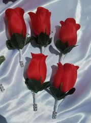12 Pc Red & White Wedding Bouquet Set, Bouquet Package, Cascade, Red,White Roses