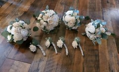 White Bridal Bouquet Artificial Sola Wood Wedding Flowers Bridesmaid Boutonniere