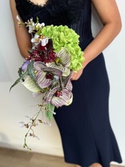 Artificial real touch hydrangea wedding bouquet with orchid, lily, anthurium