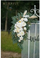 32″ Artificial Wedding Arch Flower, Eucalyptus Leaves Cream & Champagne
