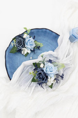 Dusty Blue Corsage and Boutonniere Set for Wedding Prom, Artificial Rose Flower