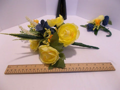 Bridal Denim Roses and Yellow Ranunculus Bouquet & Corsage & Boutonniere Set