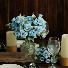 DUSTY BLUE 4 Bushes 12″ Silk Roses Artificial FLOWERS Bouquets Home Decorations