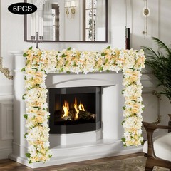 6 Pcs Champagne Artificial Flower Panels Silk Floral Wall Backdrop For Decor