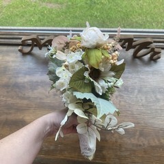 Bridal Wedding Bouquet Hand made Budget Friendly Faux Flowers White Pink Green