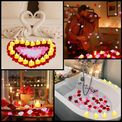 1000 Pieces Artificial Rose Petals with 24 Pcs Flameless Heart Shaped LED Tealig