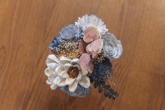Sola wood flowers, dried eucalyptus and sweet annie bouquet, handmade, 14×6 in.