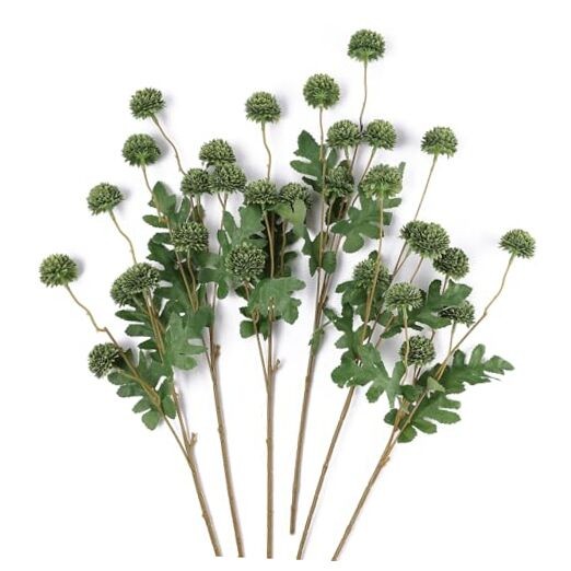6Pcs Fake Silk Pompon Mum Artificial Flowers Bulk Small Faux Green