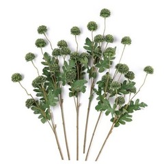 6Pcs Fake Silk Pompon Mum Artificial Flowers Bulk Small Faux Green