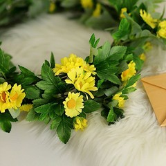 YELLOW 5 ft SILK Daisy FLOWERS Garland Magnolia Leaves Hanging Vine Party Events