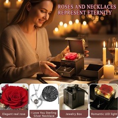 Preserved Red Real Rose, S925 Necklace with Heart I 4.7 x 4.6 x 5 inches,