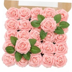 Artificial Flowers 3″ Rose, 25pcs Flowers with Stem, Roses for DIY Pink