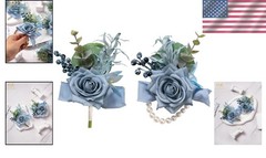 Dusty Blue Rose Corsage and Boutonniere Set for Prom Wedding Groomsmen Brides…