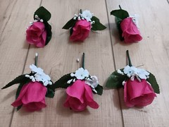 6pcs Hot Pink Rose Pin Boutonniere with pins~Groom~Best man~Prom~Wedding