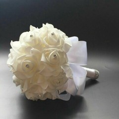 Bride Bouquet Artificial Flowers Wedding Bridal Holding White Ribbon Rhinestones