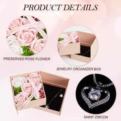 WDS WONDROUS Preserved Rose Jewelry Gift Set for set of 3, pink and silver