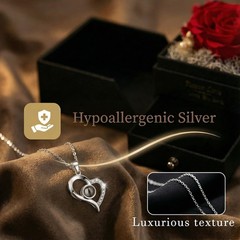 Preserved Red Real Rose, S925 Necklace with Heart I 4.7 x 4.6 x 5 inches,