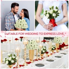 500 Pcs Artificial Silk Roses Flowers with Long Stem Bridal Wedding White