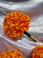 21 Pc Orange, Yellow, Black Wedding Bouquet Package, Bouquet Set w/ Dried Stems