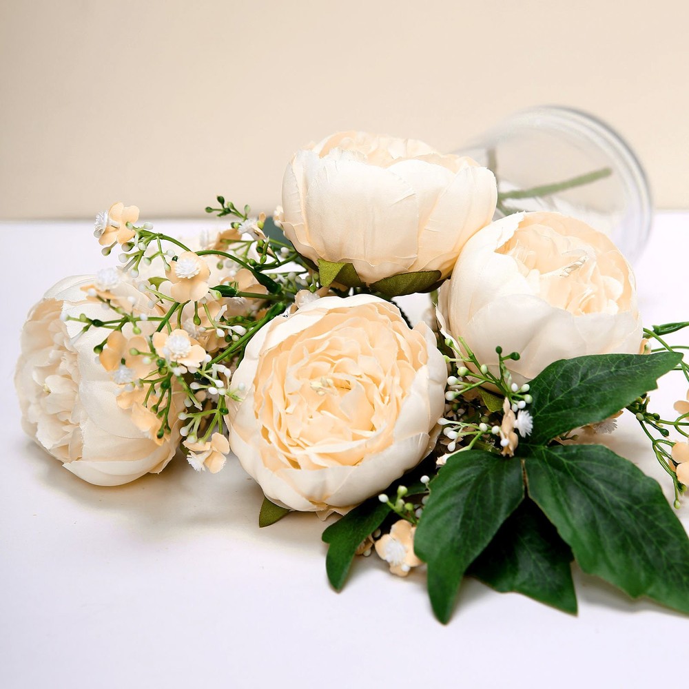 10 BEIGE 3″ Faux SILK PEONY FLOWER Heads Wedding Party Events Home Decorations