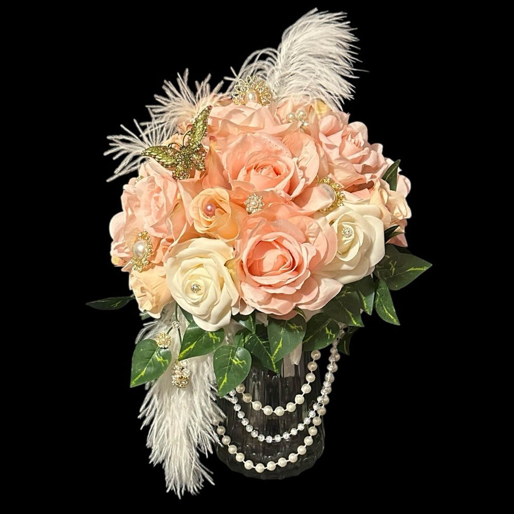 Bridal Bouquet Bride Flowers Floral Roses Pearls Rhinestone Brooch Wedding NEW