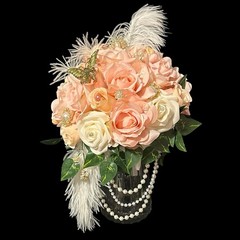 Bridal Bouquet Bride Flowers Floral Roses Pearls Rhinestone Brooch Wedding NEW