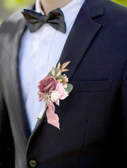 Dusty Rose Wrist Corsage and Boutonniere Set Artificial Light Pink White Rose Fl
