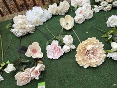 Huge Lot Bundle Of Cream Ivory White Roses Peony Magnolia Long Stem Real Touch