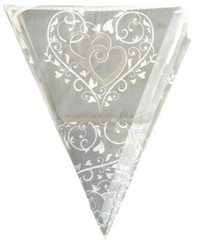 7 – 14′ Gray With Silver & White Hearts Banner Garlands Plus 14 – 9″ Flat Hearts