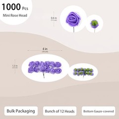1000 Pcs 0.6 Inch Mini Fake Rose Head with Gauze Small Foam 15. Purple