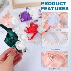 4 Pcs Wrist Corsage and Boutonnieres Set Silk Rose Wedding Bridesmaid Champagne