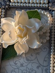 Wrist Corsage , Real Touch Gardenia On Pearl Wristlet, Real Touch Gardenia