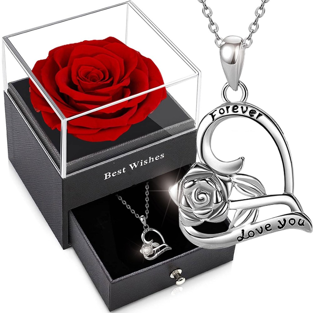 SWEETIME Preserved Rose Gift Box,Eternal Flower,Forever Real Rose, White Gold